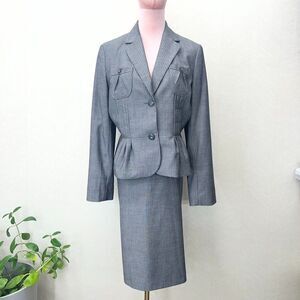 Y2K Nine West Long Sleeve Gray White 2pc Pinstripe Skirt Suit Womens Size 10